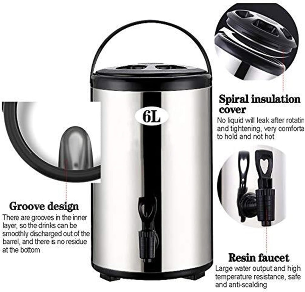 Insulated Beverage, Stainless Steel Commercial Hot Water Dispenser With Spigot - 6L To 20L Beverage Server For Coffee, Tea, Catering, Office & Parties