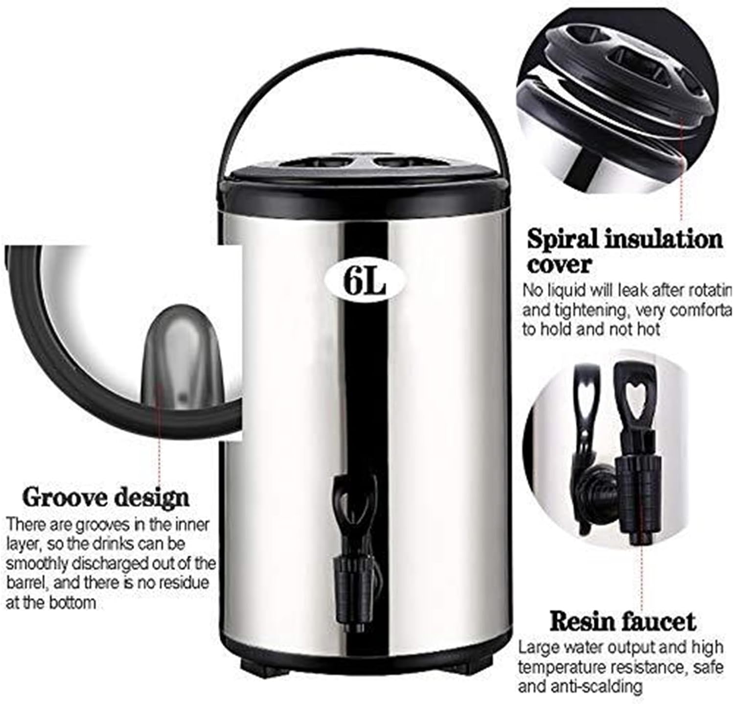 Insulated Beverage, Stainless Steel Commercial Hot Water Dispenser With Spigot - 6L To 20L Beverage Server For Coffee, Tea, Catering, Office & Parties