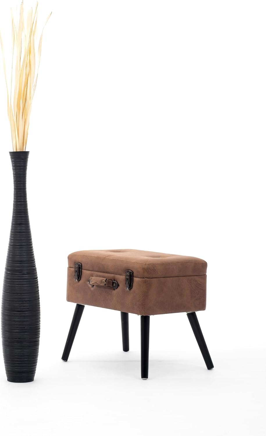 Leewadee Large Black Home Decor Floor Vase - Wooden 34 inch Tall Farmhouse Decor Flower Holder for Fake Plant and Pampas Grass
