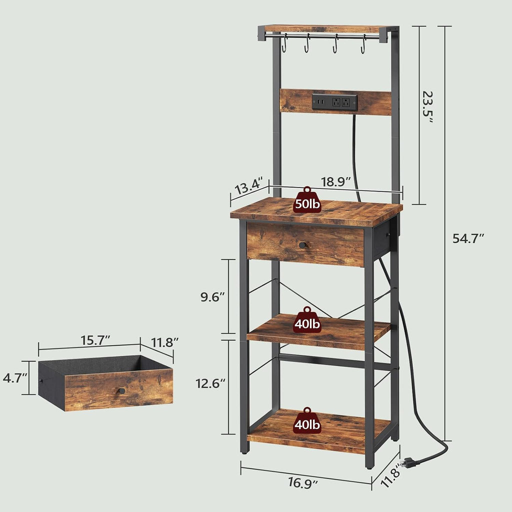 MAHANCRIS Bakers Rack with Drawer and Bakers Rack with Power Outlet Bundle, Microwave Stand, BRHR48E01-BRBK36E01