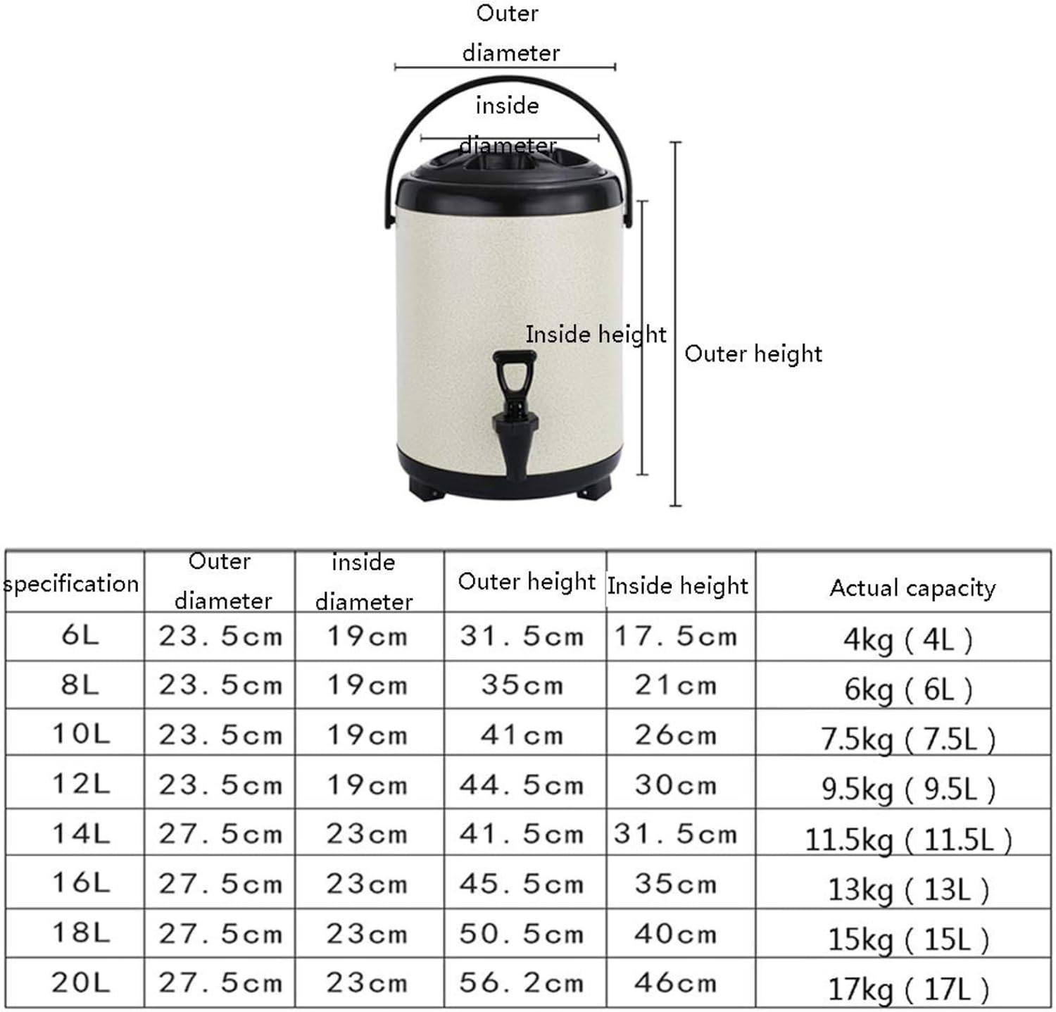 hot Water urn, Insulated Beverage Dispenser with Stainless Steel Insulated Double Wall Matte Surface Black for Coffee Tea Milk Soup Family Party Cafe Buffet(14L)