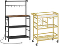 MAHANCRIS Bar Cart for Home and Bakers Rack with Power Outlet Bundle, Microwave Stand with Storage, RCJM6101-BRHR351E01
