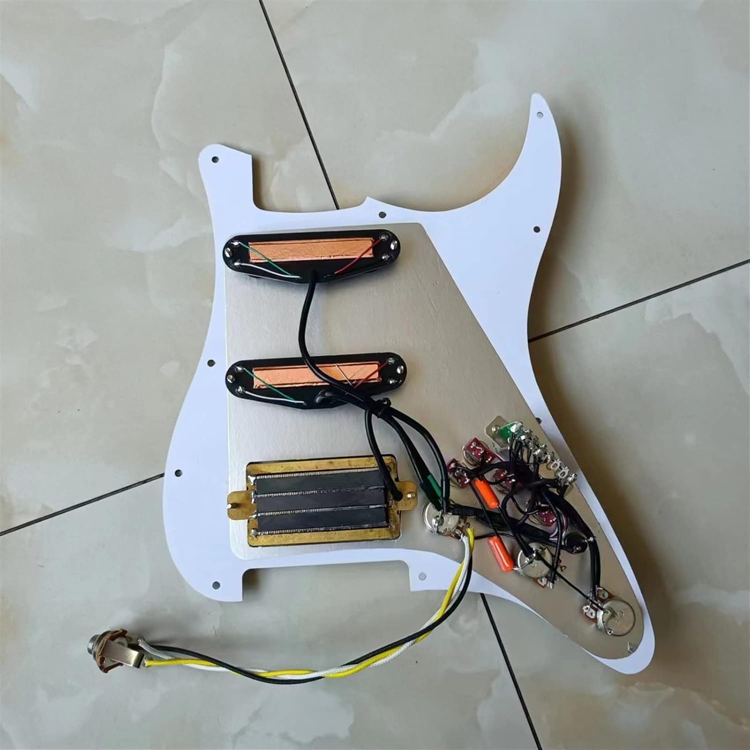 TSTS HSS Prewired Loaded Left Handed Guitar Pickguard Set Multifunction Black Mini Humbucker Pickups Prewired Pickup Pickguard