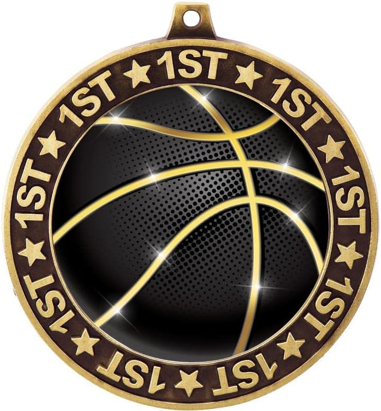 2.75' 1st Place Basketball Shadow Medal Award, Gold Trophy Medal
