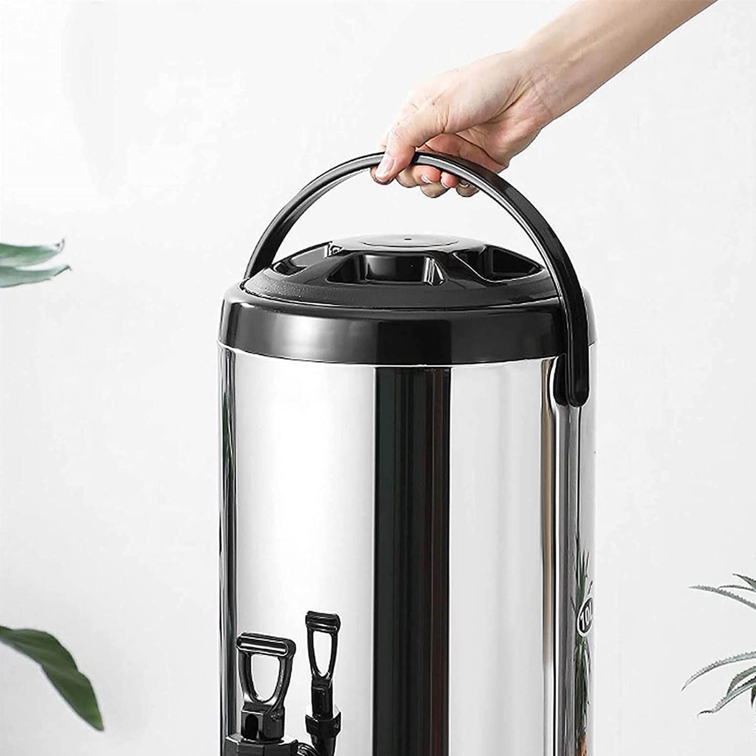 10L/14L/18L/20L Stainless Steel Hot Water Kettle Dispenser, Boiler Warmer Coffee Urn with Cover and Spigot, Milk Tea Bucket Insulated Barrel (Black 10L)