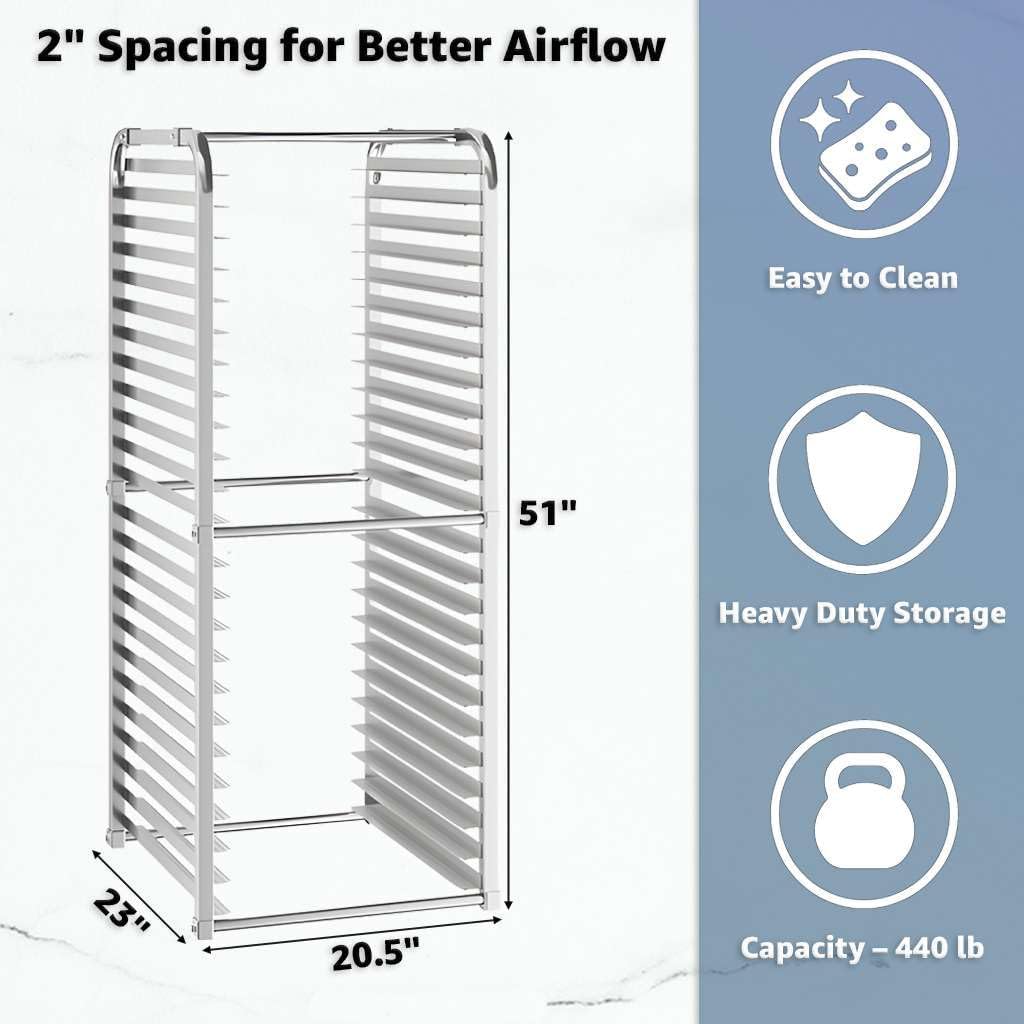 24 Pan Aluminum Commercial Baking Rack – Heavy Duty Bun Pan Sheet Rack for Restaurant Kitchens NSF