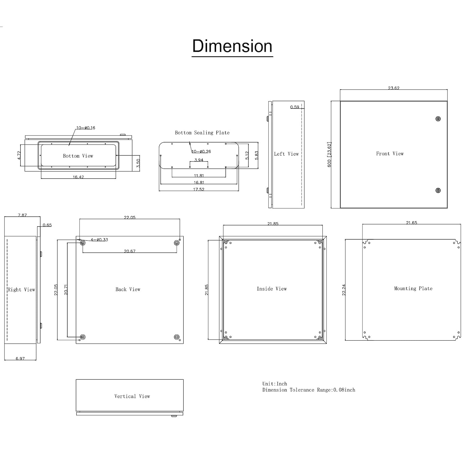 Happybuy NEMA Steel Case, 24x24x8'' NEMA 4X Metal Electric Enclosure, IP66 Water & Dust Resistant, Ideal for Both Outdoor & Indoor Applications, Comes with Mounting Plate