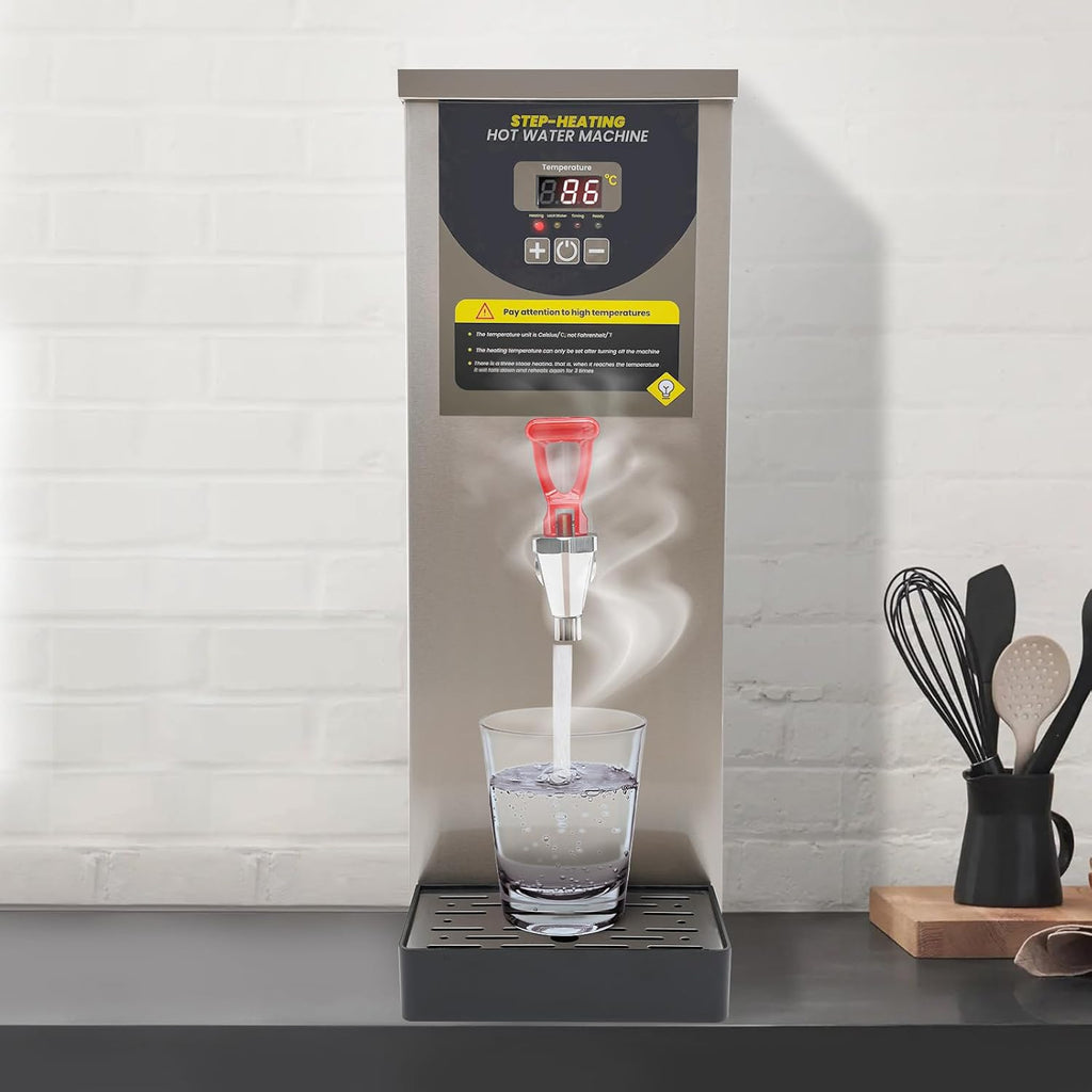 Electric Water Boiler, Step-Heating Commercial Hot Water Dispenser Fast Ready Water Boiler Machine Large Capacity 8L/2.11gal for Tea Milk Restaurant Hotel Caterers, Restaurants, Silver