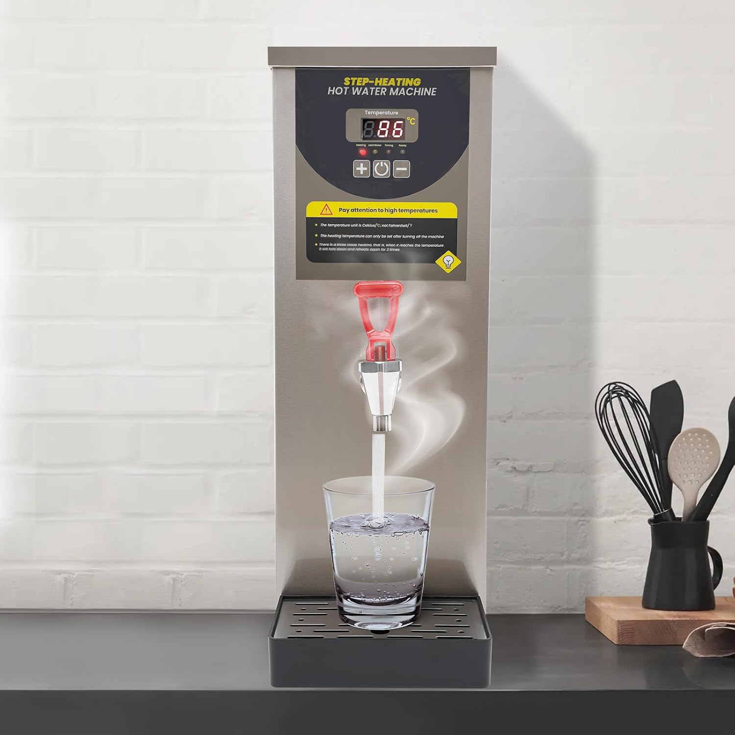 Electric Water Boiler, Step-Heating Commercial Hot Water Dispenser Fast Ready Water Boiler Machine Large Capacity 8L/2.11gal for Tea Milk Restaurant Hotel Caterers, Restaurants, Silver