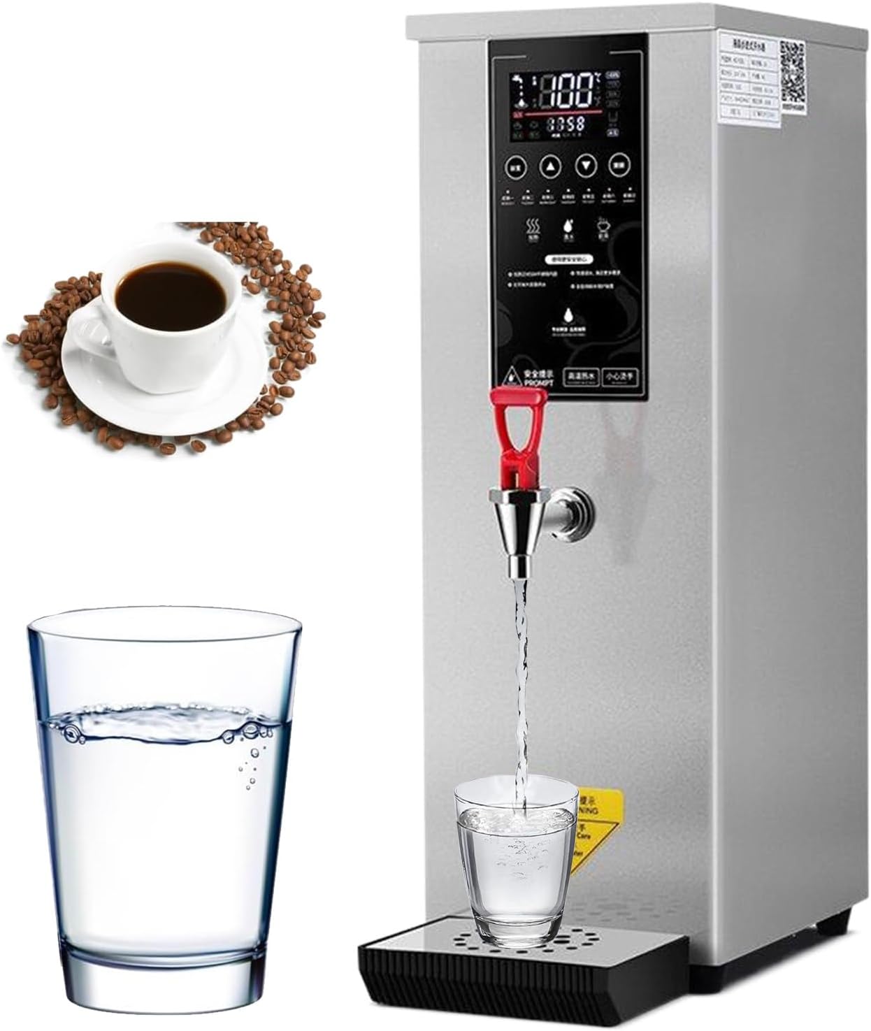 Hot Water Dispensers 25L, 3000W Electric Water Boiler and Dispenser, Commercial Water Boiler and Warmer, LCD Touch Screen, for Home & Office,Silver