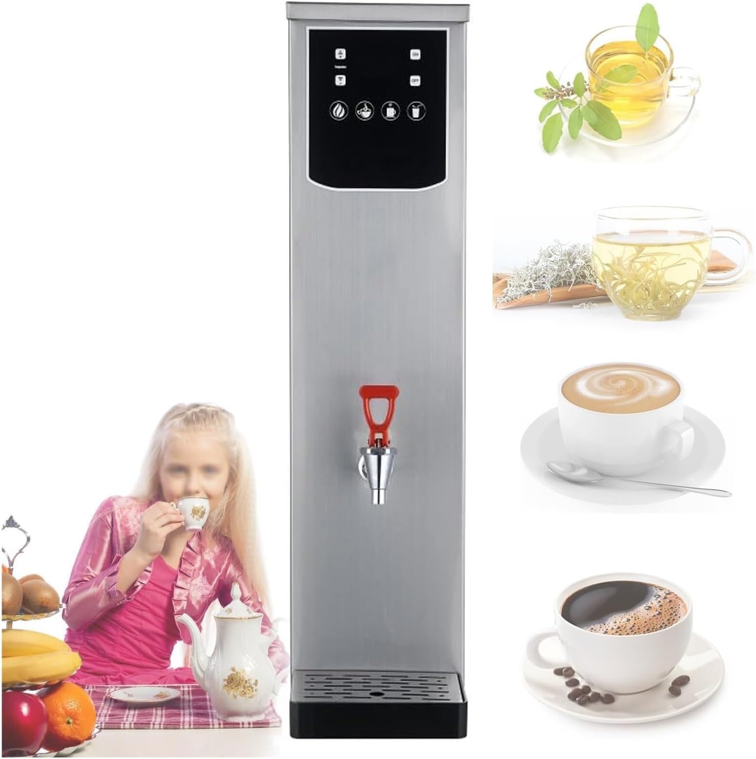 Commercial Instant Hot Water Heater - 20L Stainless Steel Boiler, 2500W Fast Heating, Auto-Fill & Drip-Free Tap for Offices, Restaurants, Cafes