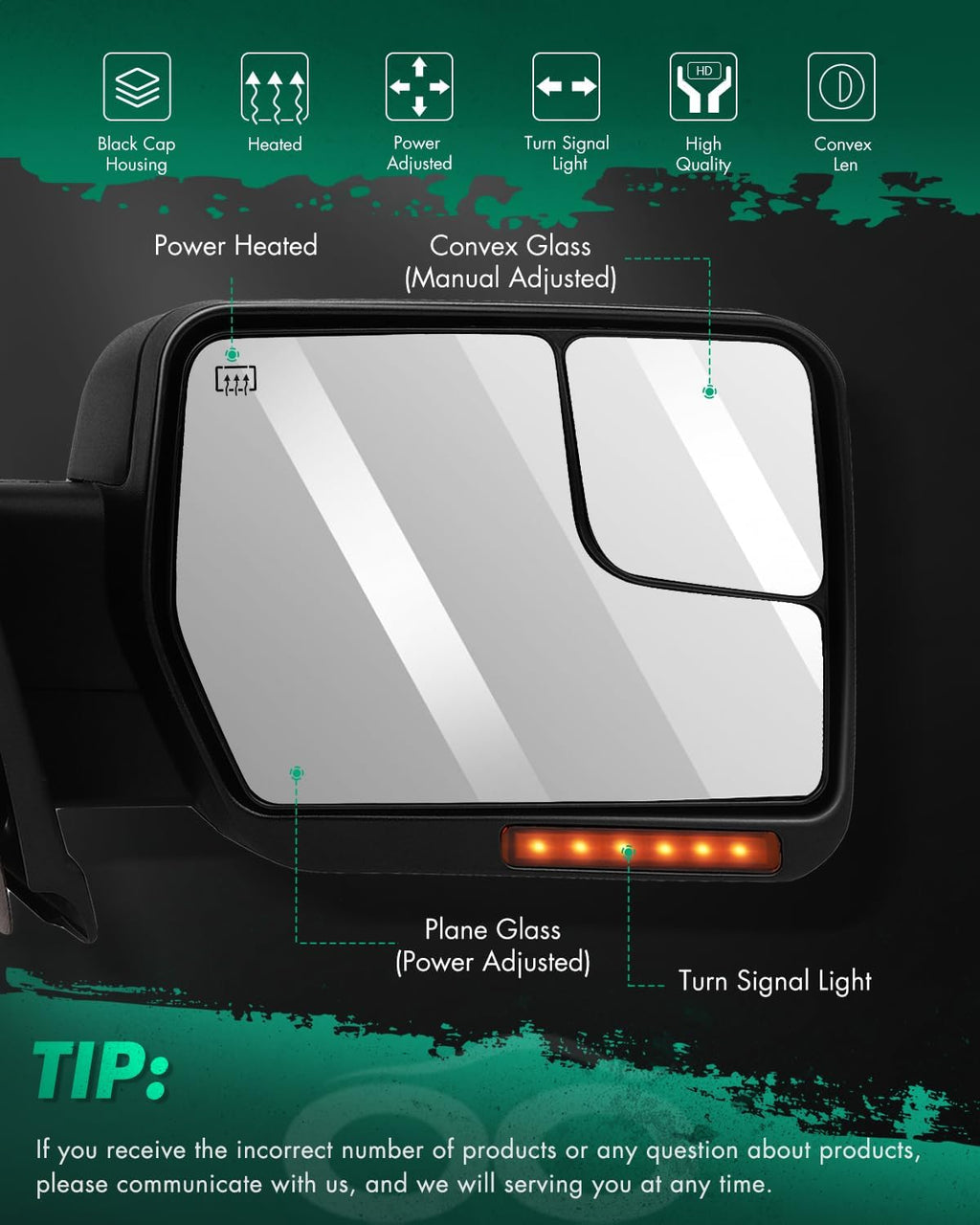 SCITOO Towing Mirrors Exterior Accessories Mirrors fit For Ford For F-150 2004-2014 Pickup Truck with A Pair Power Heated Turn Signal Light Puddle Light Manual Folding Black Cap Housing