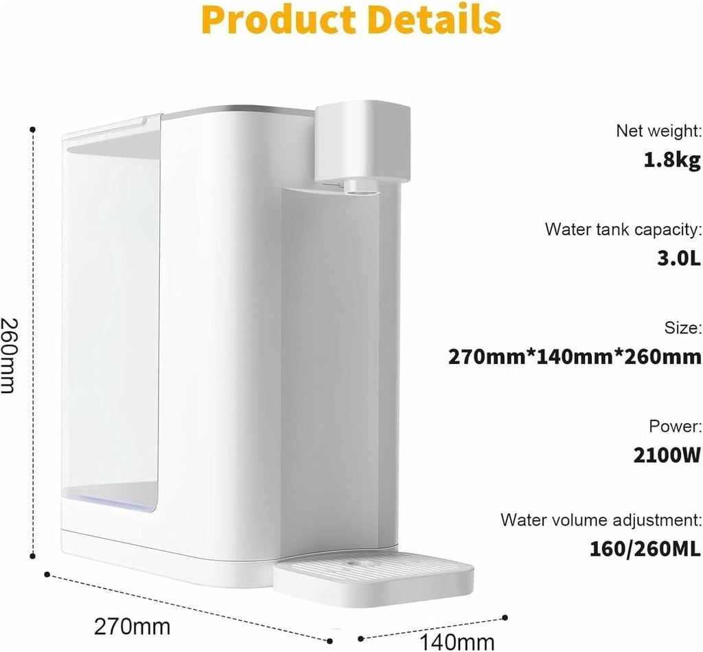 Instant Hot Water Dispenser, 3L 2100W Electric Water Boiler & Kettle with Digital Touchscreen, 5 Temp Settings & Fast Heat in 3 Sec for Home, Office, Tea, Coffee