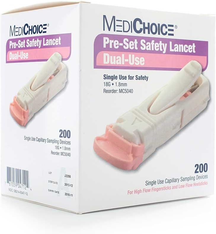 MediChoice Safety Lancet, Unistik 3, Blood Sampling, Dual-Use, 18 Gauge x 1.8 Millimeter Depth, Pink (Case of 4000)