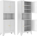 68.9'' White Metal Kitchen Pantry Cabinet with Doors and Adjustable Shelves, Hutch Cabinet with Microwave Storage, Kitchen Cabinet Storage for Living Room, Bathroom, Home