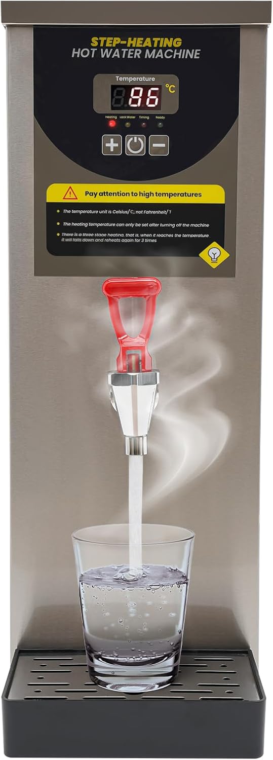 Electric Water Boiler, Commercial Hot Water Dispenser, 304 Stainless Steel Liner, Water Boiling Machine LCD Display, 8L Commercial Water Boiler for Coffee Tea Milk (8L/Silver)