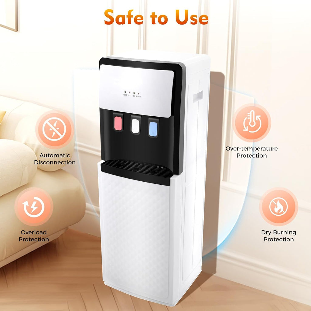 Bottom Loading Water Cooler Dispenser, 500W Hot and Cold Water Cooler with 3 Temperature Settings - Hot Cold & Room for Home Apartment Office Water Capacity 1.5L(Cold) & 5L(Hot) SJYTD-6 White