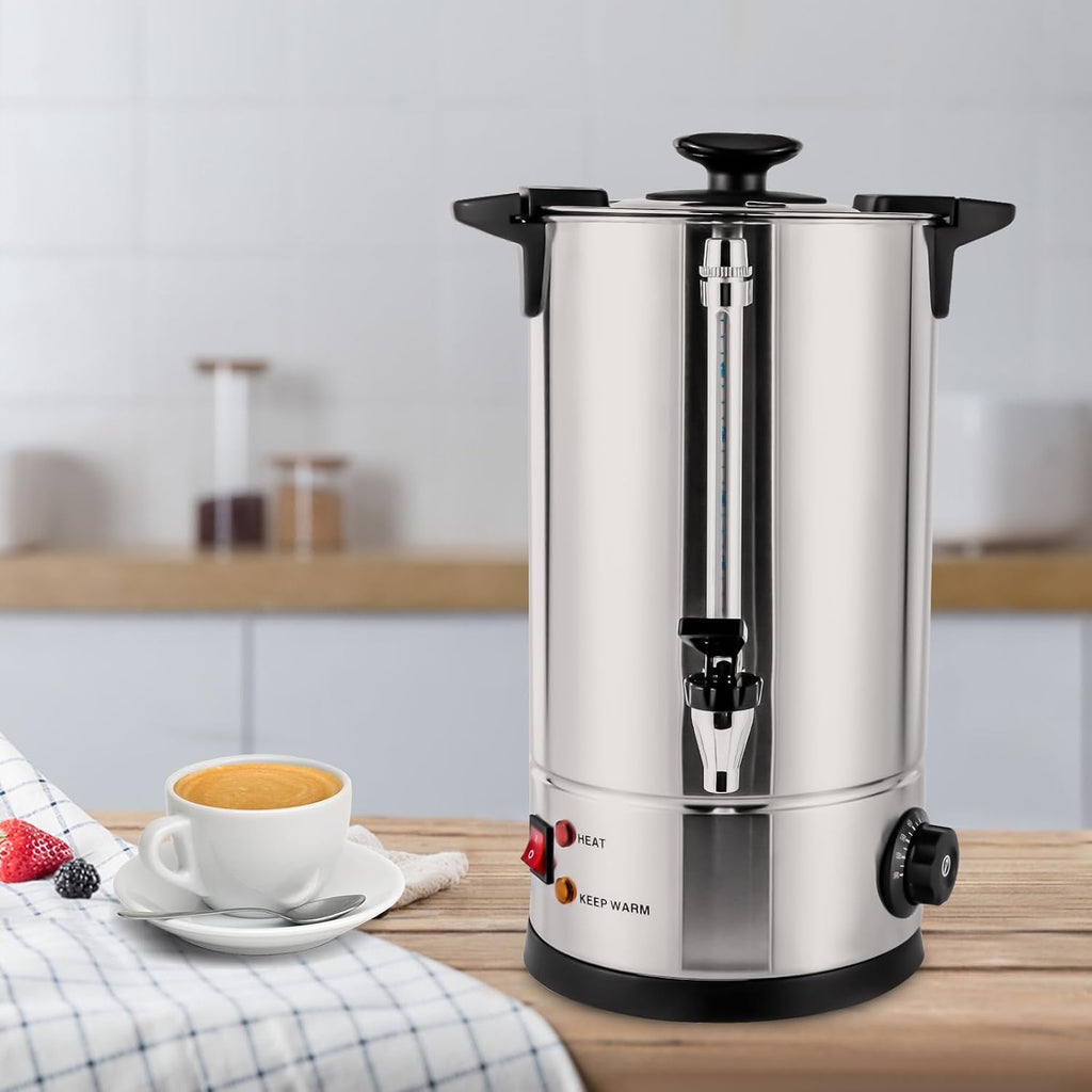 Stainless Steel Electric Coffee Urn, Commercial Coffee Maker and Hot Water Dispenser for Home, Cafes, Buffets, Offices, Hotels, Adjustable 30-110°C