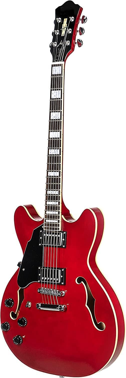 335 Style Electric Guitar, Full Scale Left-Handed Electric Guitar, Semi-Hollow Body Guitar, Rosewood Fretboard, Stainless Steel Frets Professional Electric Guitar (Cherry red)