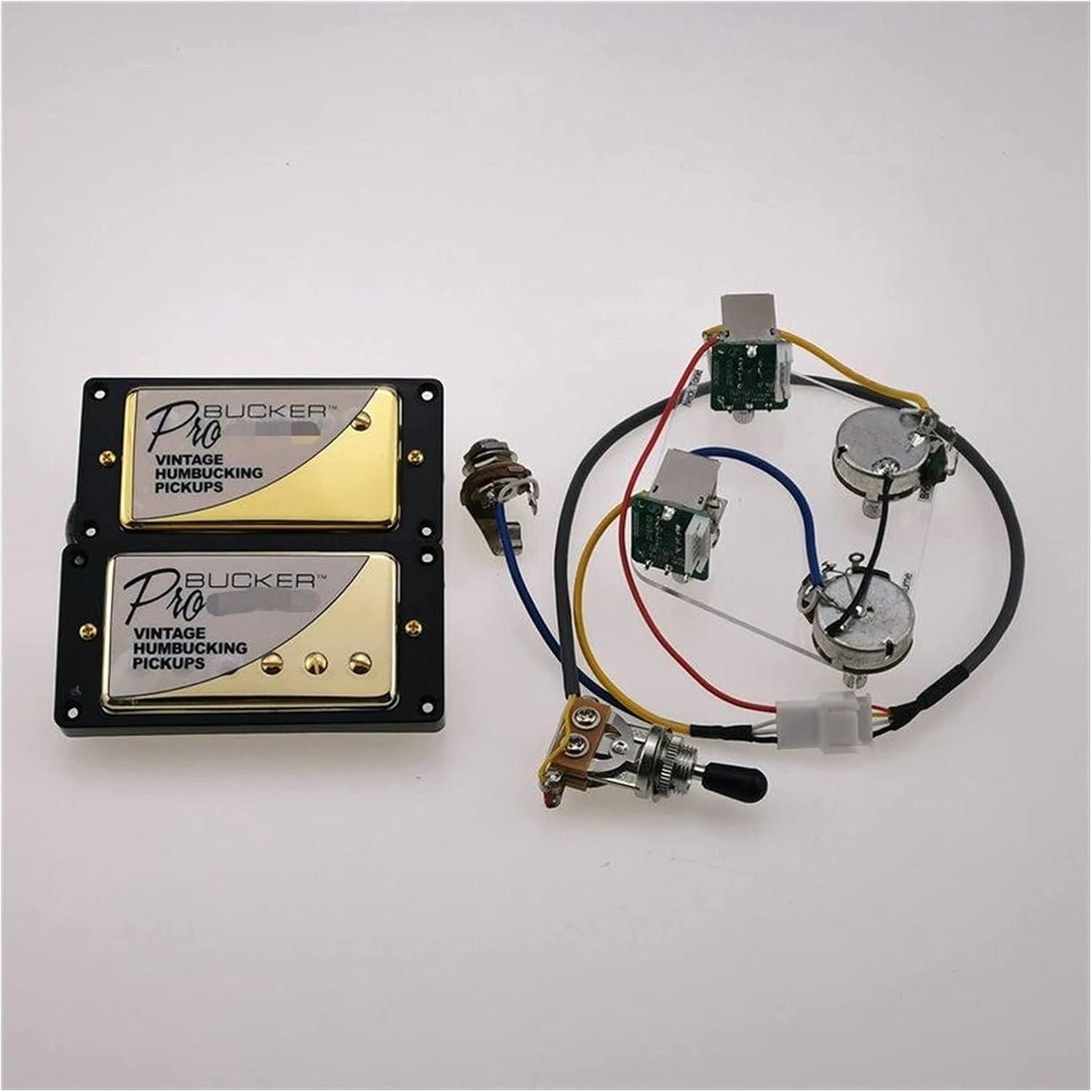 Humbucker Alnico Bucker PRO Guitar Pickups with Wiring Harness for Epiphone/Gibson Guitar Double Coil Pickup Pickups (Color : Gold BK with Wiring1)