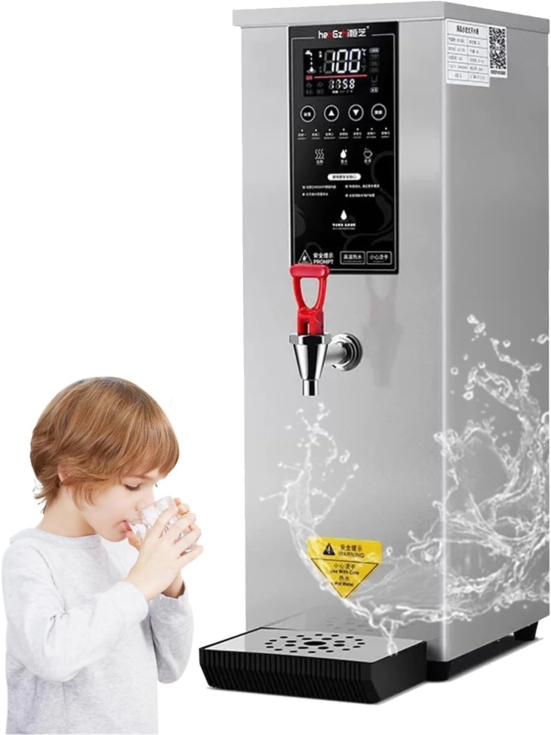 60L/H Commercial Electric Hot Water Dispenser with Built-in Water Purifier - LCD Touchscreen, Auto Boiling,2500W (Silver 220V)
