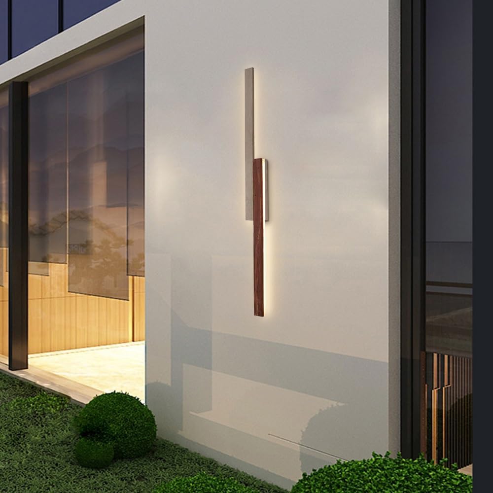 Outdoor Wall Light LED Linear Wall Sconce 47.2' Long Travertine Sconces Porch Lighting Fixture, Natural Stone Wood Wall Mounted Lamps for Outside House Patio Garage Entryway
