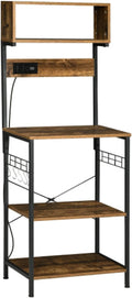 Kitchen Bakers Rack with Power Outlet USB Charger 5 Hooks Microwave Stand Adjustable Coffee Bar for Spices Pots and Pans