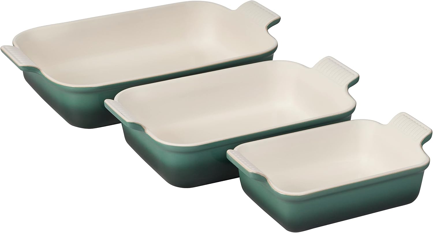 Le Creuset Stoneware Heritage 3-Piece Rectangular Baking Dish Set, Artichaut
