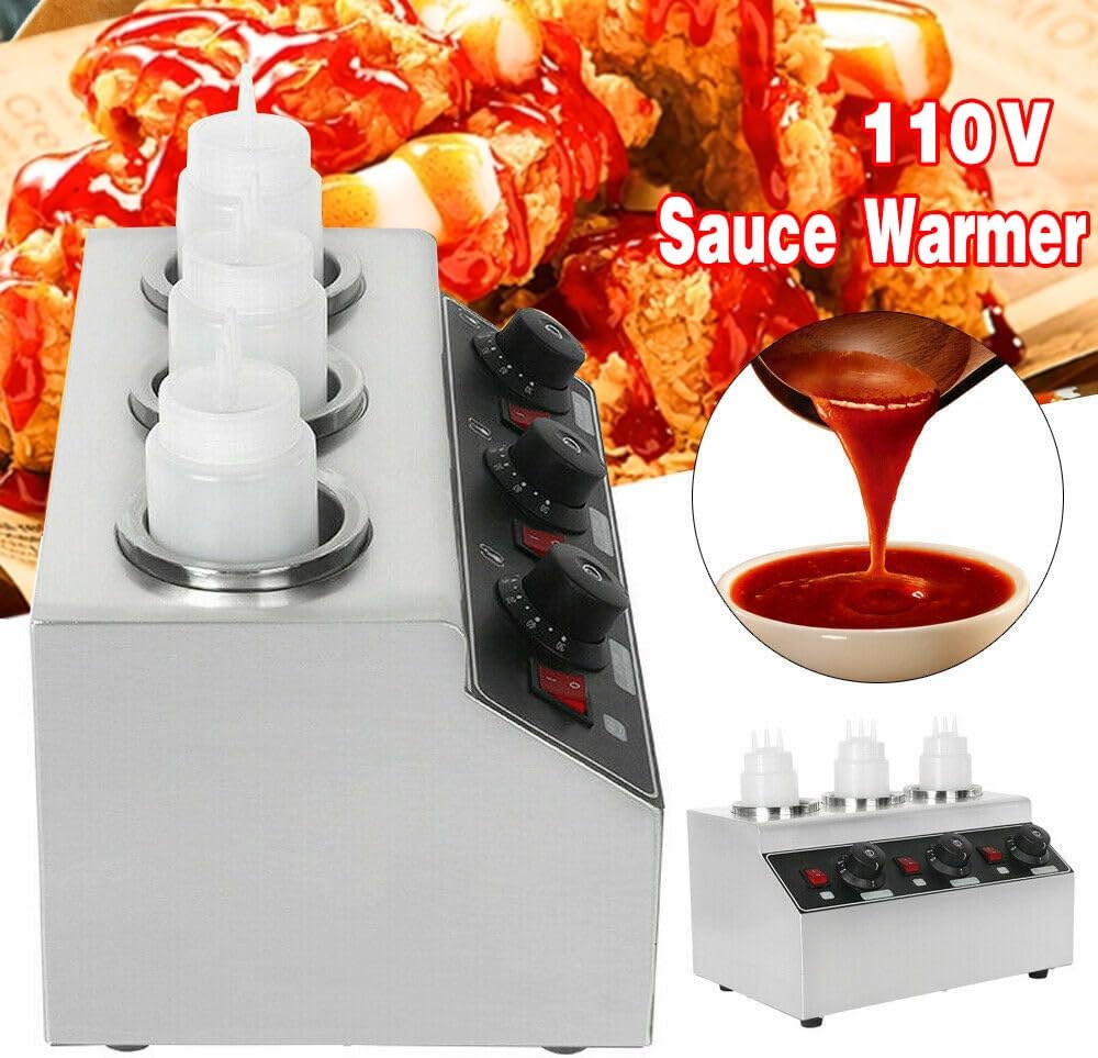 Commercial Electric Sauce Warmer Electric Cheese Sauce Warmer Hot Fudge Warmer Dispenser Cheese Dispenser Warmer with 3 Pump(110v/60Hz)