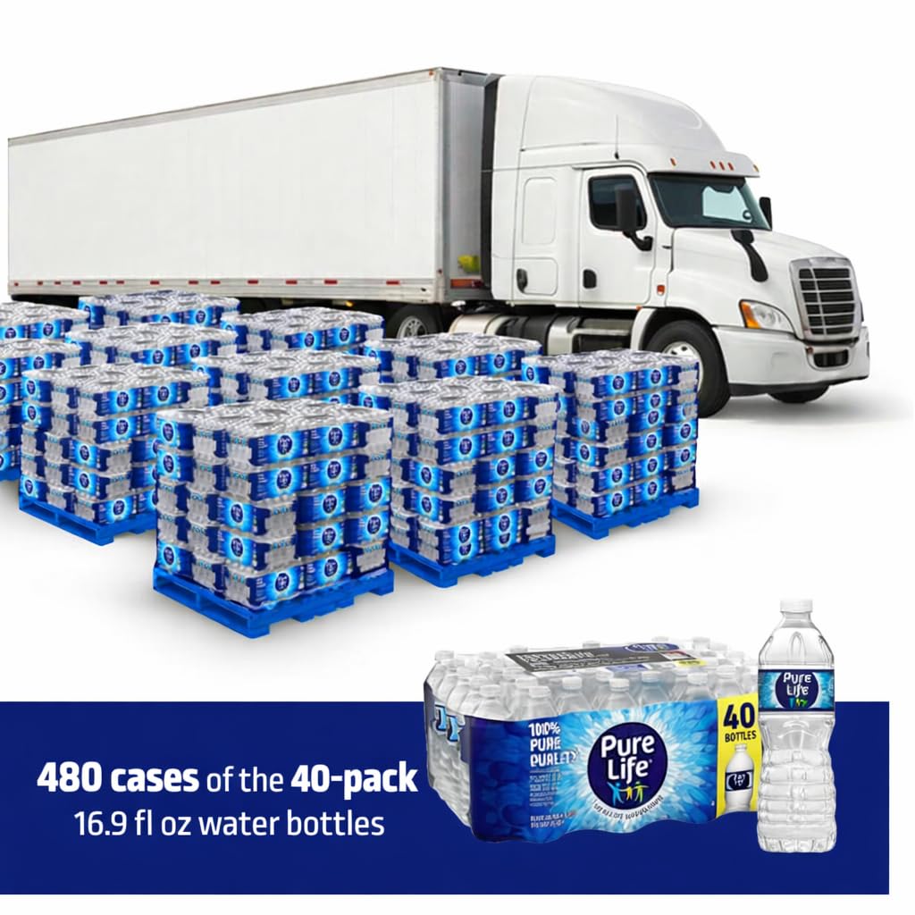 Truckload Рurе Lifе Purified Water, 16.9 fl. oz. Bottles, 40 Pack, 48 Packs per Pallet, 10 Pallets – Total 480 Packs (19200 bottles)