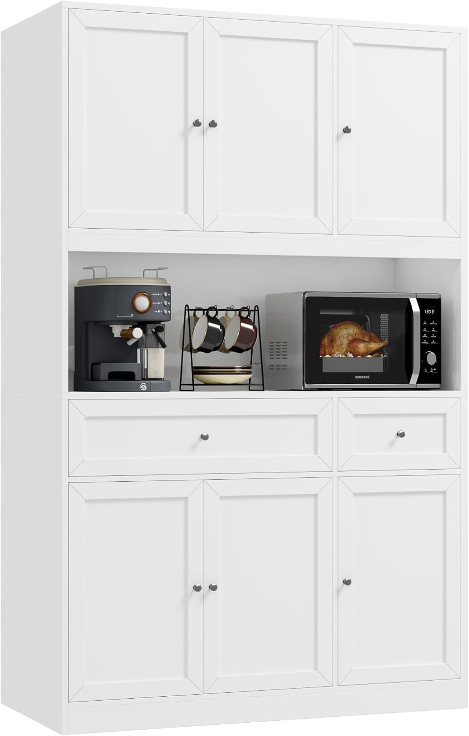 BOTLOG 72' Kitchen Pantry Cabinet, Kitchen Hutch with Microwave Stand, Buffet Cabinet with Hutch for Dining Room, White