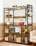 Large Kitchen Bakers Rack with Power Outlet, 55'X66' Coffee Bar Cabinet, 4-Tier Storage Shelf, s-Hooks, Microwave Stand with Shelves for Spices, Pots, Appliances