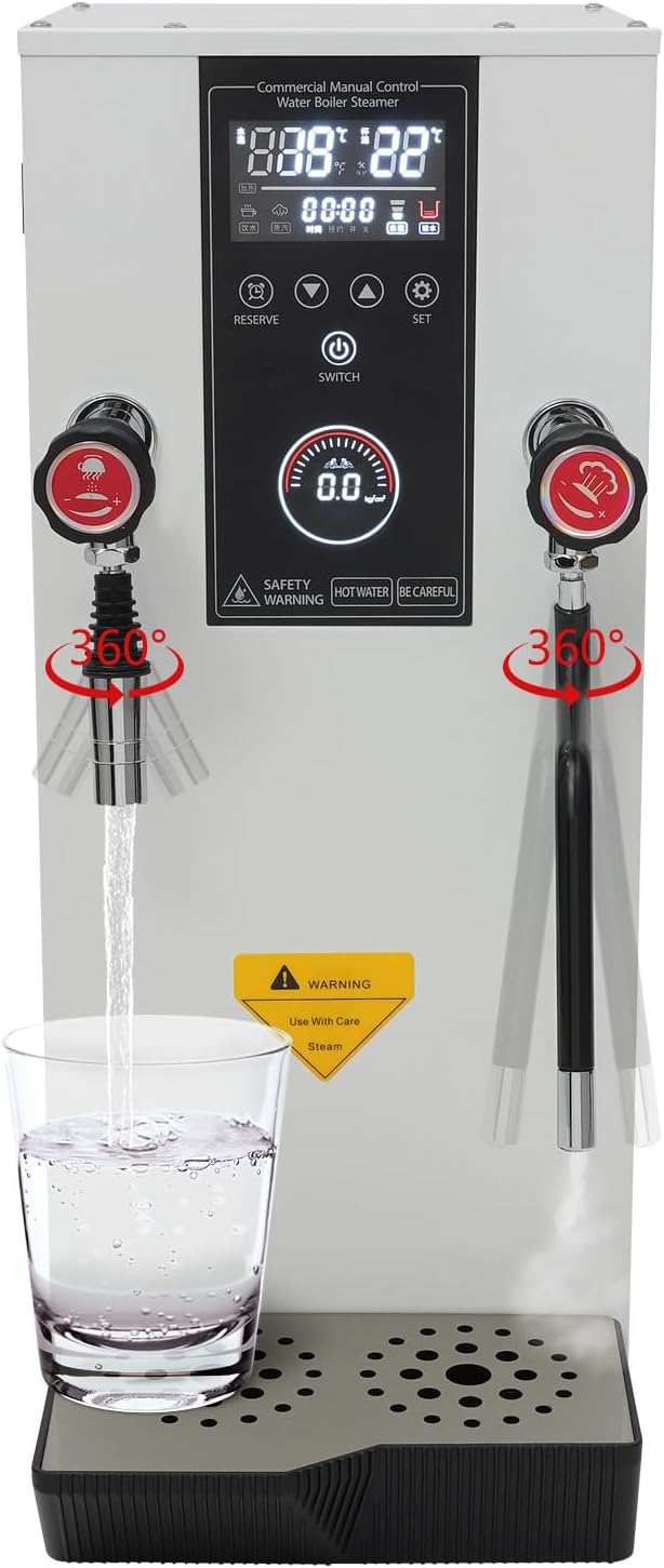 Commercial Hot Water Dispenser, 12L/3.2 Gallon 3000W, 304 Stainless Steel Instant Heating with Fixed Timer & Lcd Display for Coffee Shops, Tea Houses, Restaurants, and Offices (White)