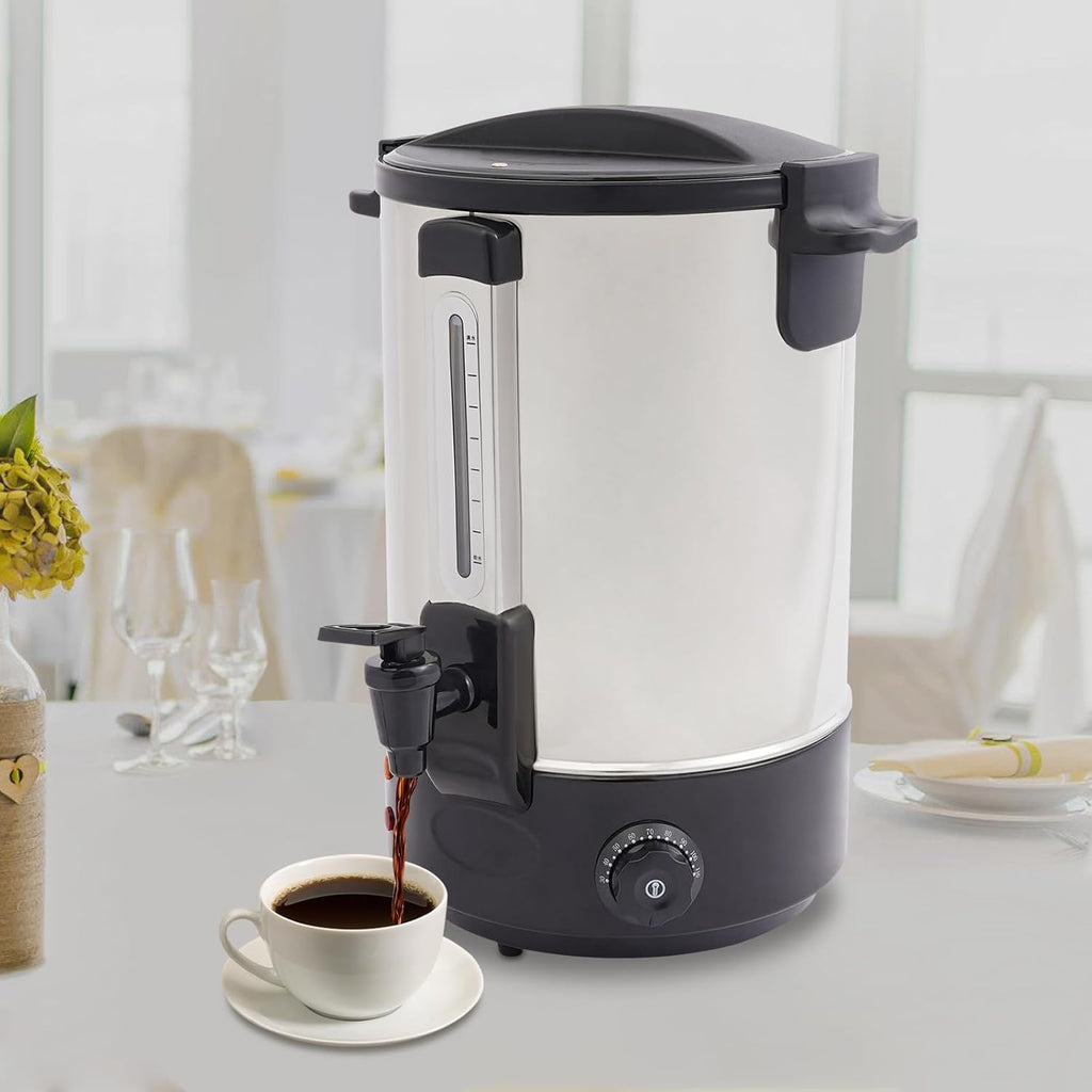 Commercial Grade Coffee Maker & Hot Water Urn - 87-Cup Large Capacity with Double-Wall Stainless Steel, Quick Brew & Keep-Warm for Tea & Coffee at Events & Catering - Black