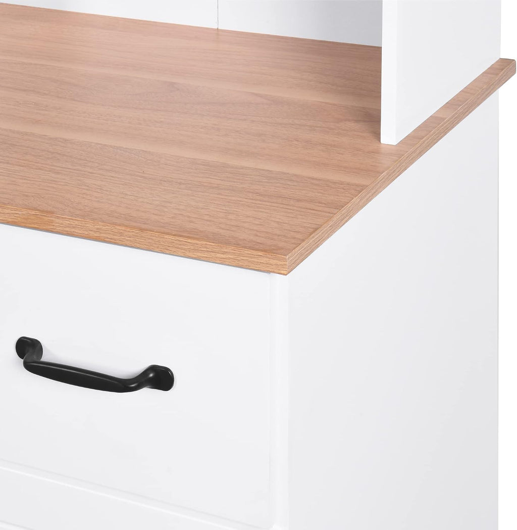 Kitchen Pantry Cabinet, 67' H Wooden Microwave Cabinet with Storage, Display Sideboard with Glass Door and Drawer, Modern Kitchen Storage Rack for Home, Office,Pantry