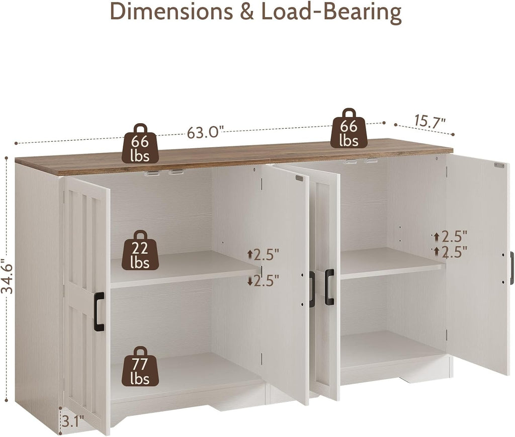 Sideboard Buffet Cabinet, Modern Farmhouse Kitchen Storage Cabinet, 63' Modular Accent Cabinet Coffee Station Bar Media Console Table Credenza for Kitchen Dining Room, Living Room Entryway Hallway