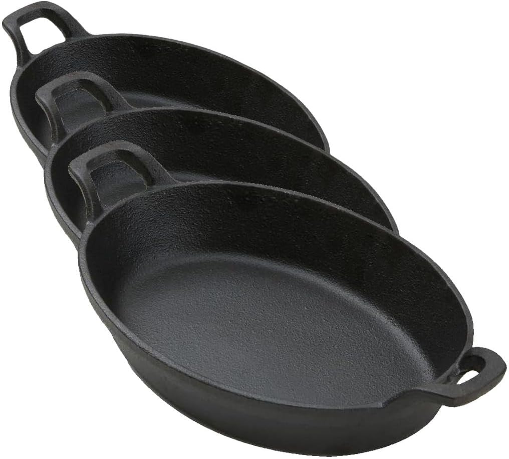 American Metalcraft CIPOV9567 Cast Iron Oval Casserole Pan with Handles, 12' L x 6.75' W, Black (Pack of 3)