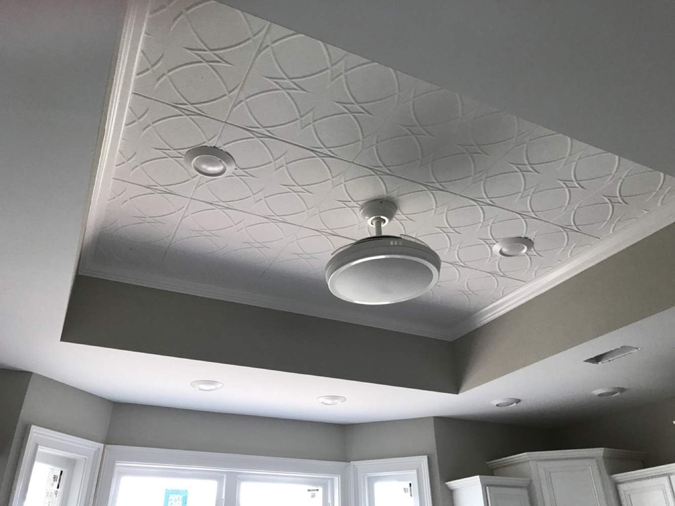 À LA MAISON CEILINGS R82 Circles and Stars Foam Glue-up Ceiling Tile (256 sq. ft./Case), Pack of 96, Plain White