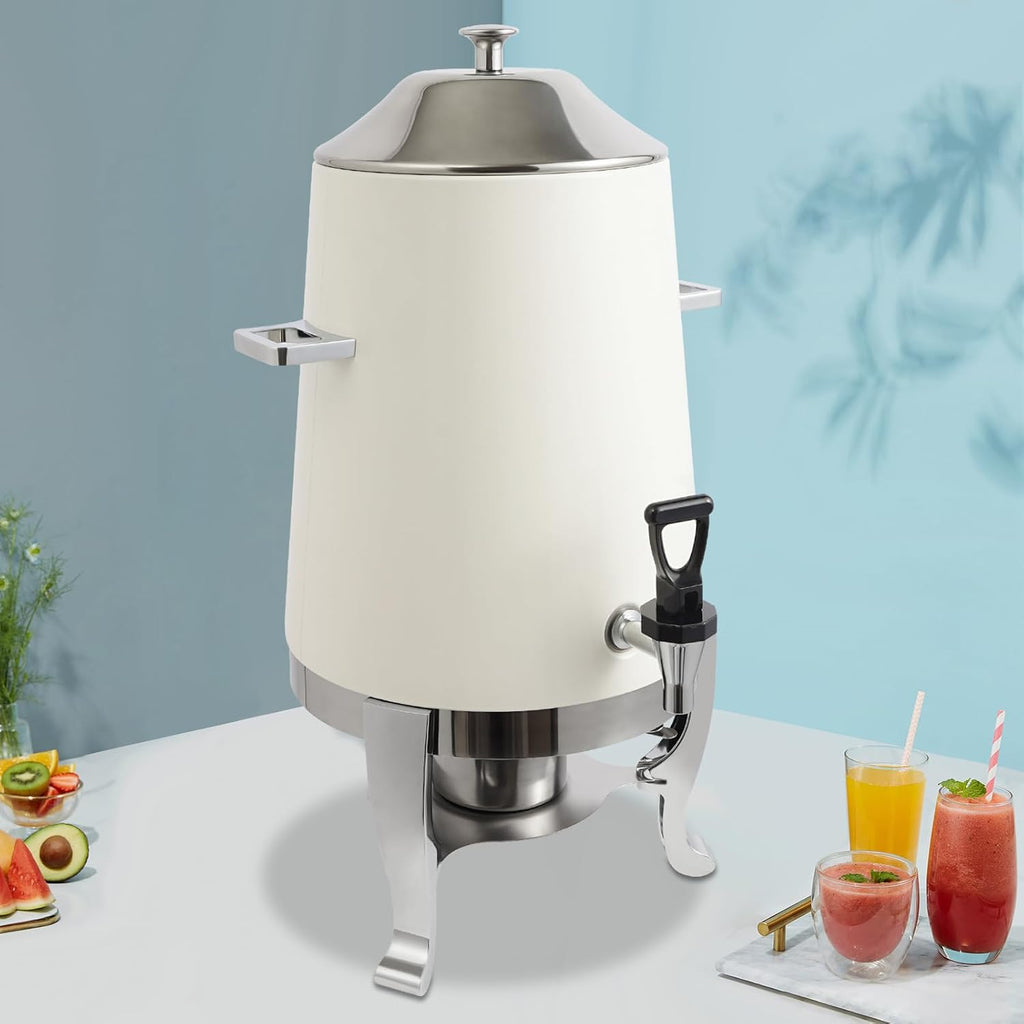 Coffee Urn With Fuel Holder, 3.5 Gallon/13L Stainless Steel Beverage Dispensers for Coffee Tea Hot Water, Hot Drink Dispenser with Stand, Chafer Urn with Spigot for Parties Catering,White