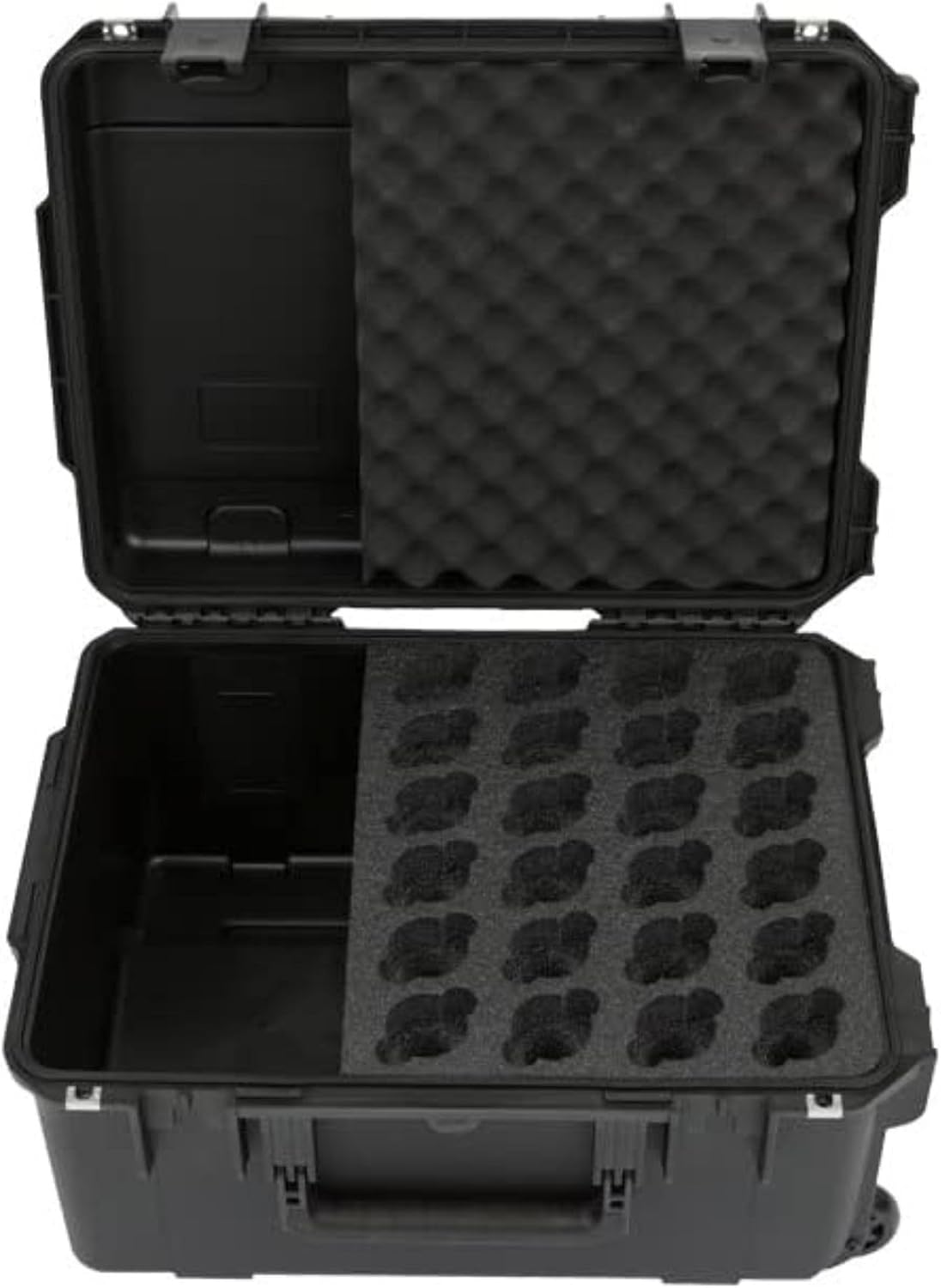SKB iSeries Microphone Hard Case, Waterproof Polypropylene Shell with 24-Slot Foam Interior, Cable Storage and Wheels for Mic System Protection