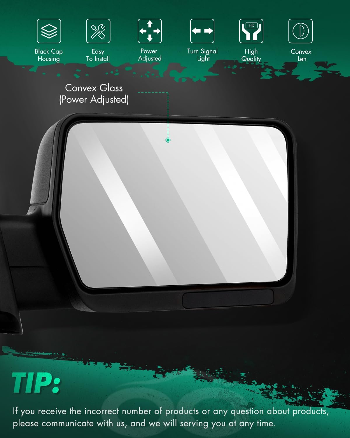 SCITOO Tow Mirrors Compatible with for 2004-2014 For Ford For F150 Series Pickup Truck Power Adjusted Heated No Turn Signal Light Black Housing LH RH