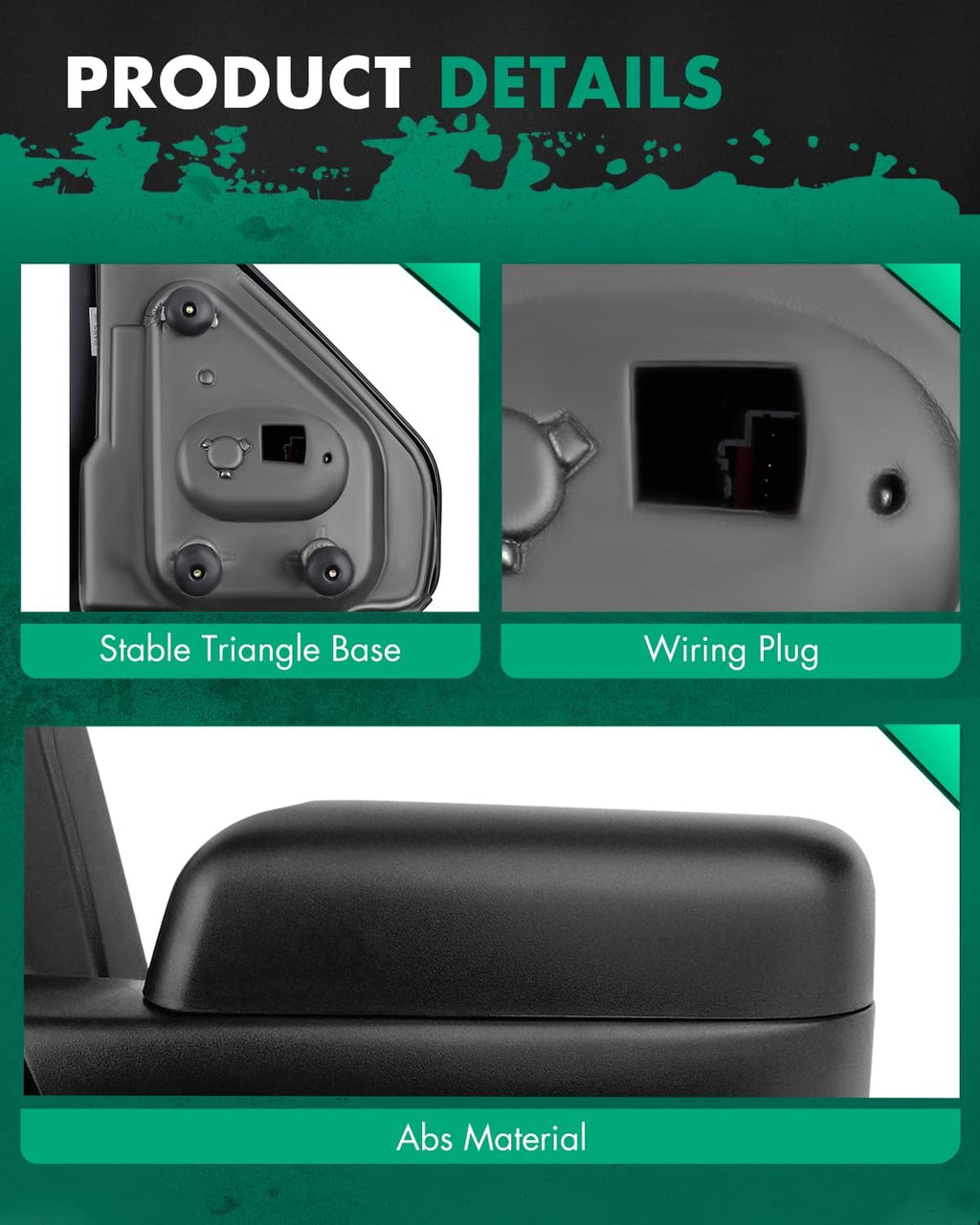SCITOO Towing Mirrors Compatible With 2004-2014 For Ford For F-150 Series Truck Pickup A Pair(Left Right Side Tow Mirrors) With Power Adjusted Heated No Turn Signal Light Black Housing