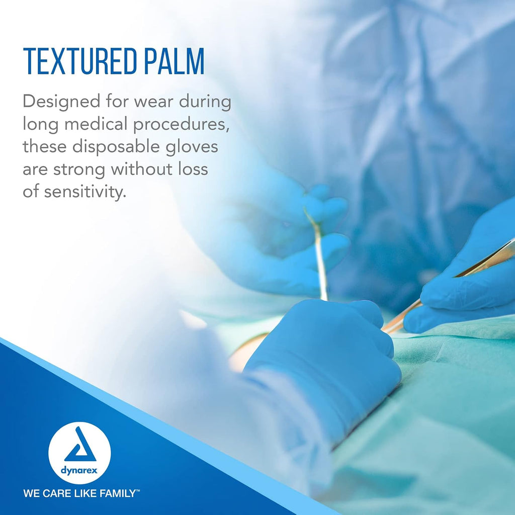 Dynarex Sterile Disposable Nitrile Exam Gloves, Powder-Free, Sterilely Packaged in Pairs, Textured Palms, Blue, Medium, 1 Case - 8 Boxes of 50 Pairs