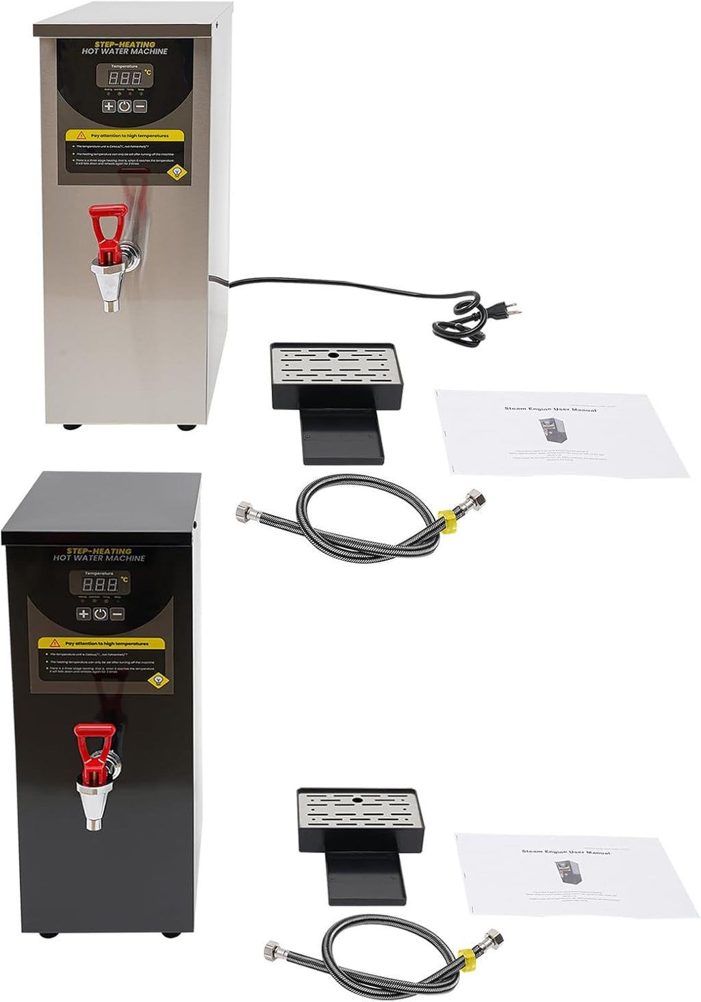 Water Boiler, Step-Heating Commercial Hot Water Dispenser, Adjustable Temperatures Water Boiler and Warmer, Large Capacity 35L/H, for Tea Boba Tea Milk Tea Restaurant Hotel (Silver)