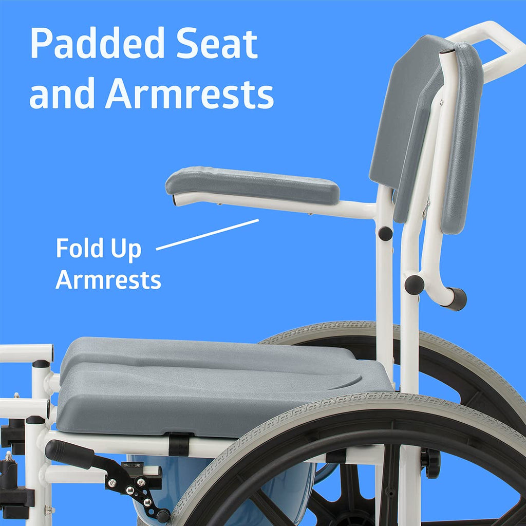 Medline Shower Commode Wheelchair, Rolling Portable Toilet with Bucket, for Disabled Injured and Elderly, 275-lb Capacity