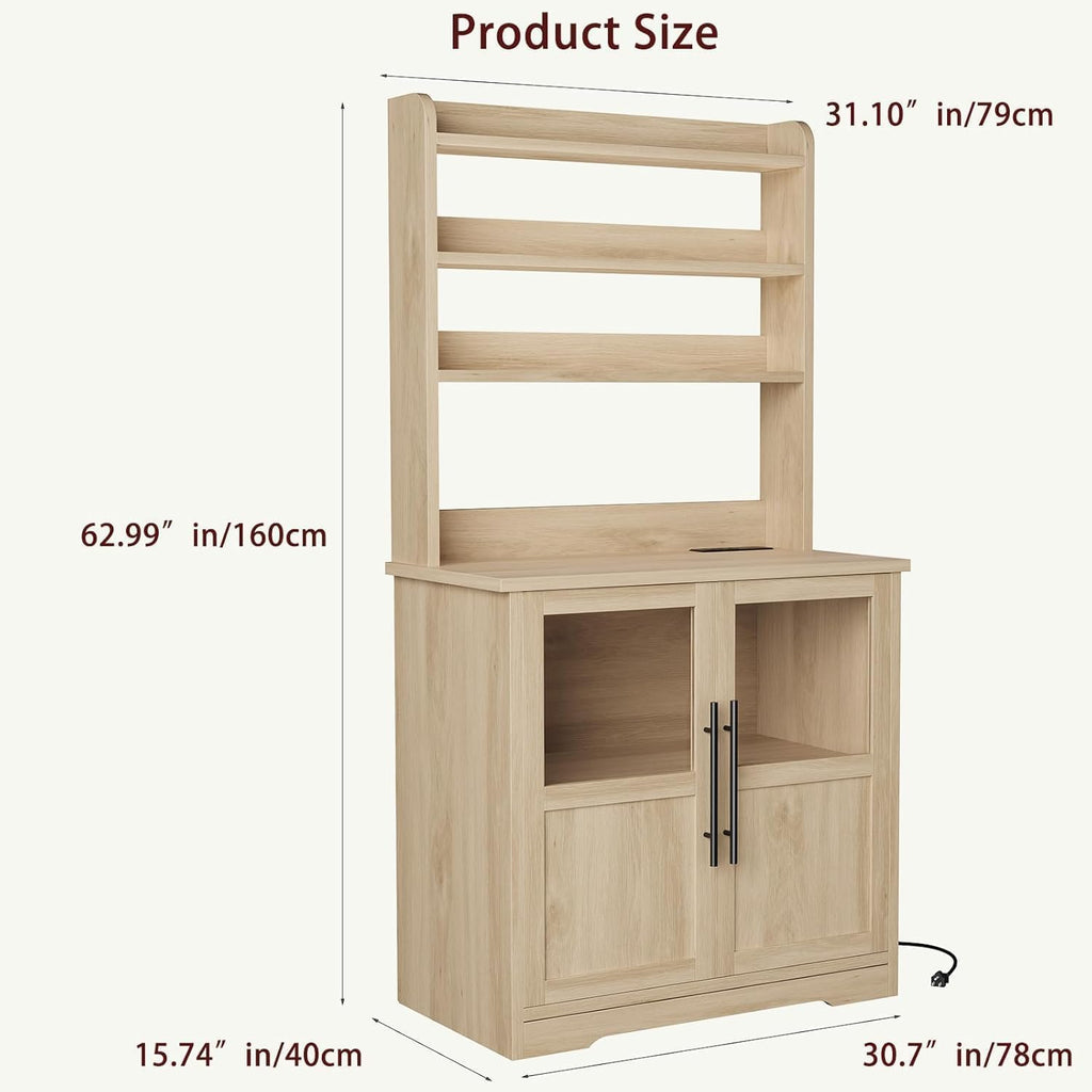 Kitchen Bakers Rack with Storage Cabinet, Microwave Stand with Power Outlets, Coffee Bar Station Shelves for Kitchen Dining Living Room