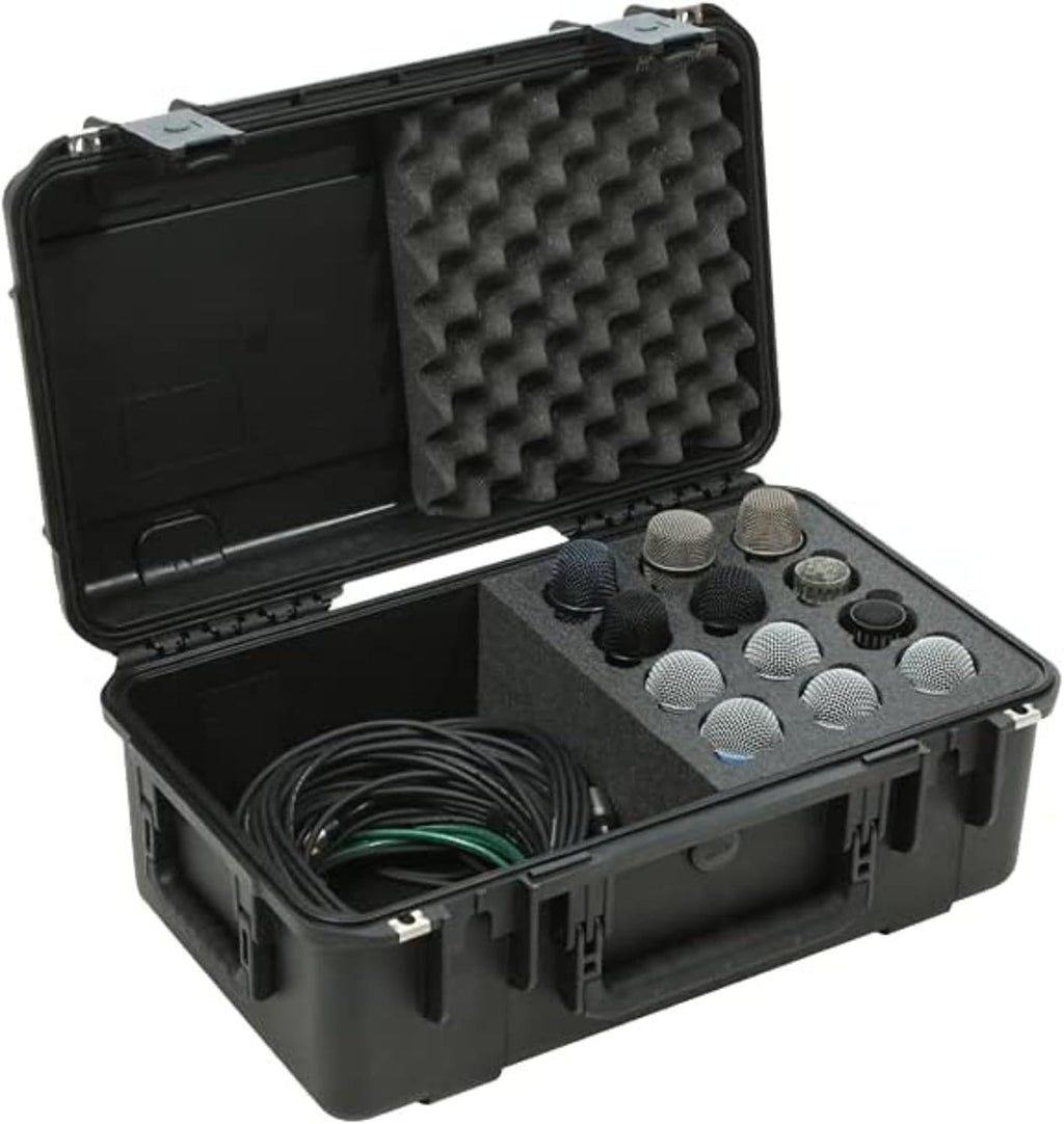 SKB iSeries Microphone Hard Case, Waterproof Polypropylene Shell with 12-Slot Foam Interior and Cable Storage for Mic System Protection