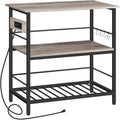 Storage Shelf HOOBRO Kitchen Island with Storage, Kitchen Island Table with Power Outlet, 3 Tier Coffee Station and Microwave Stand, for Home Storage Rack Floor-Standing(Greige Black)
