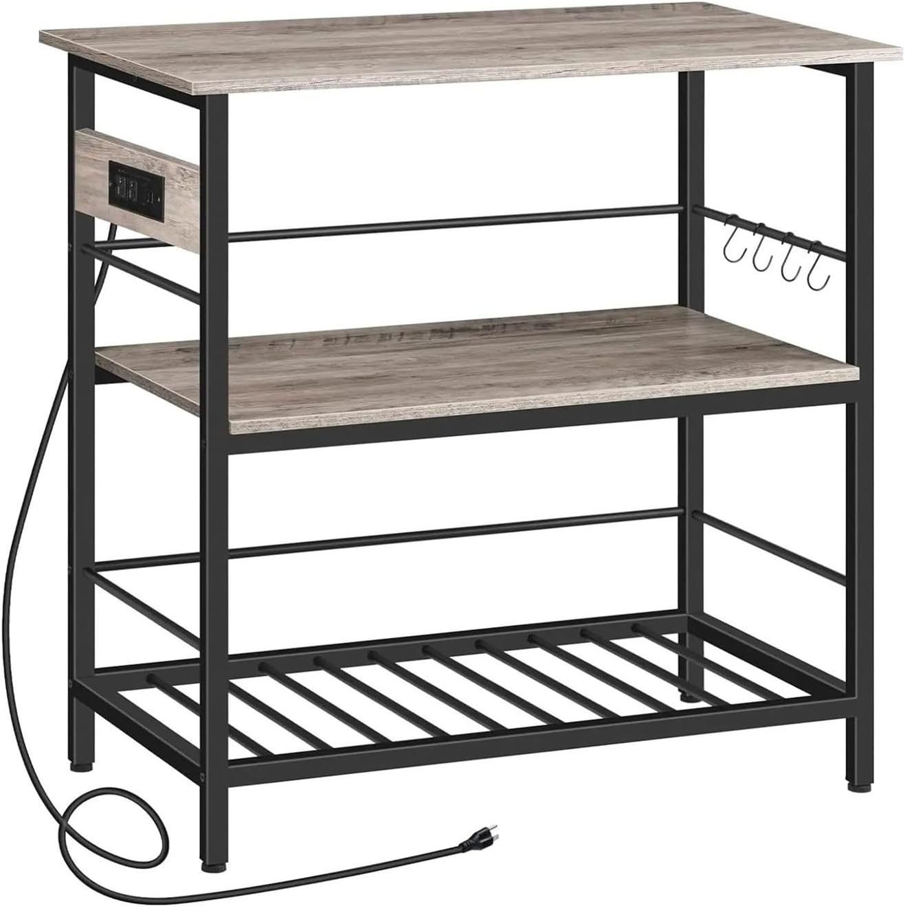 Storage Shelf HOOBRO Kitchen Island with Storage, Kitchen Island Table with Power Outlet, 3 Tier Coffee Station and Microwave Stand, for Home Storage Rack Floor-Standing(Greige Black)