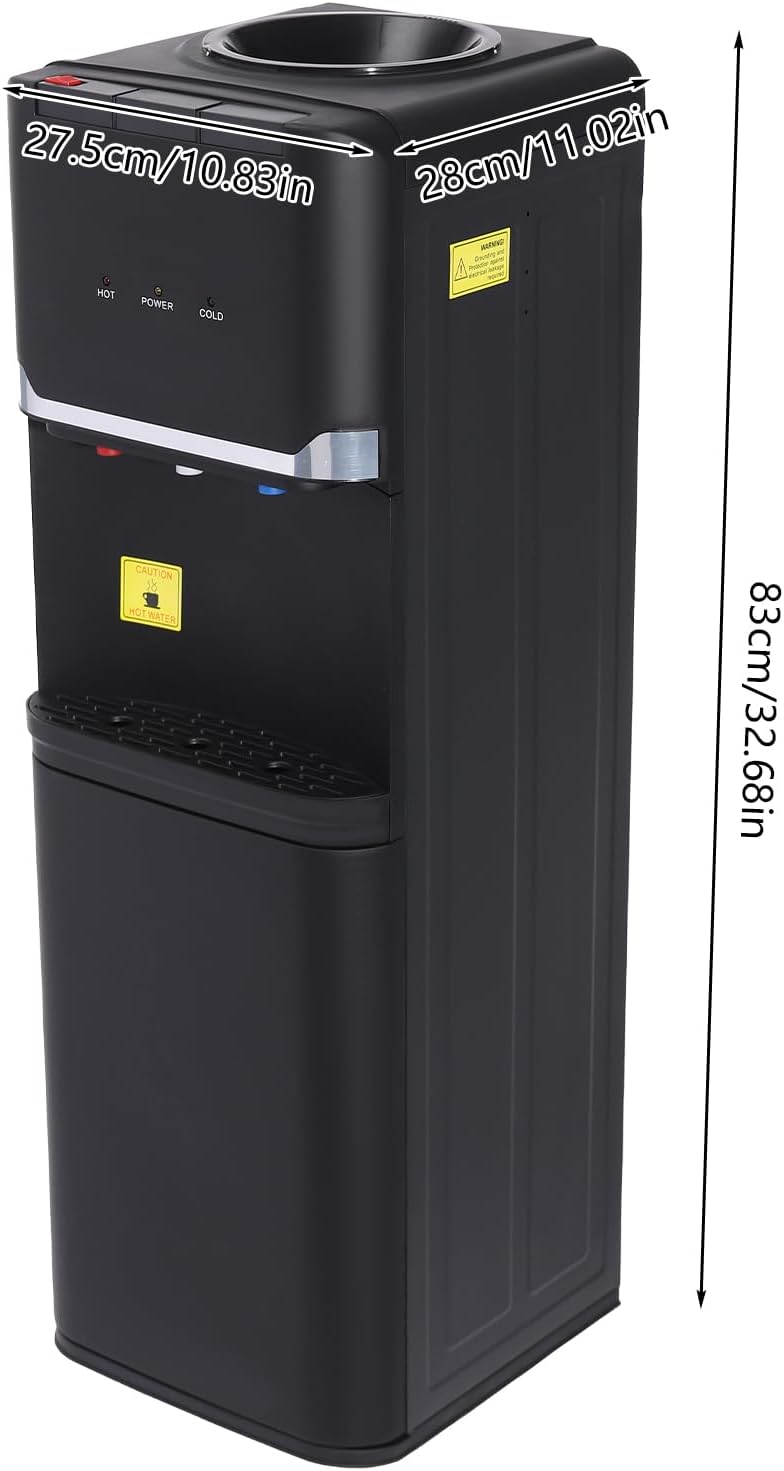 Top Loading Water Cooler Dispenser Freestanding, 5 Gallons Water Coolers with Hot & Cold & Warm Water, Child Lock, Removable Drip Tray & Storage Cabinet, Slim Design, for Home, Office, Commercial